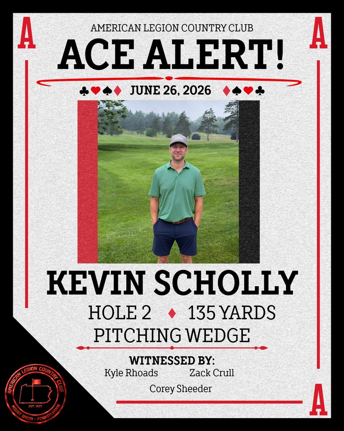 Ace Alert: Kevin Scholly, June 26, 2026, Hole 2, 134 yards, Pitching Wedge
