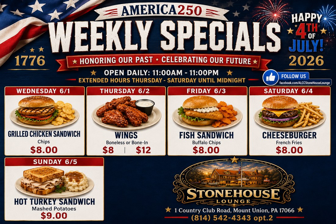 StoneHouse Lounge weekly specials